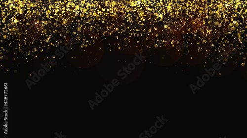 Gold glitter vector background. Christmas and festive backdrop template with copy space.