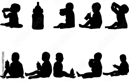 Baby with Bottle Silhouette Vector