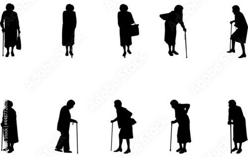 Old Woman Silhouette Vector
