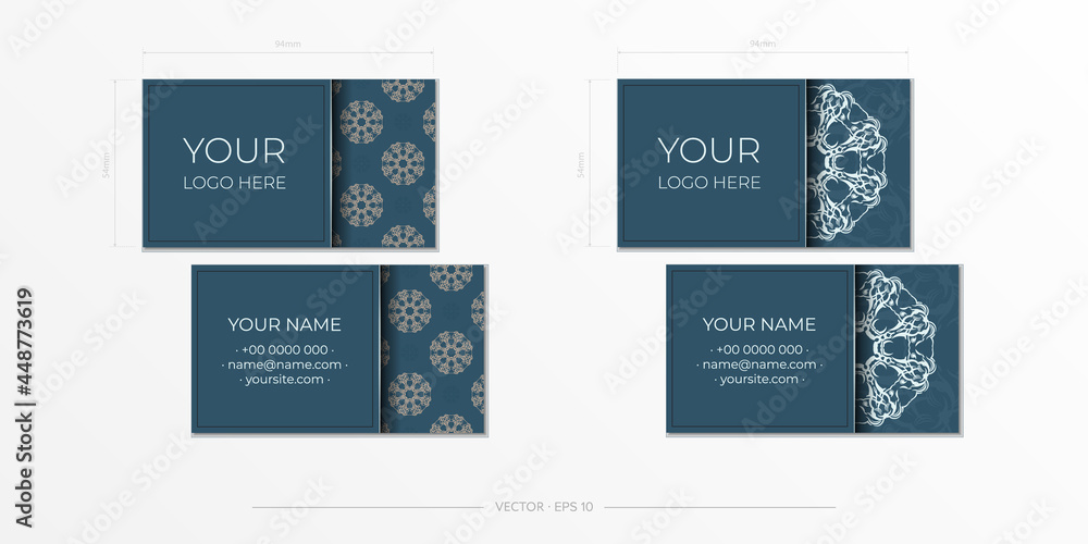 Vector Business Cards in Blue with luxurious light patterns. Business card design with vintage ornament. Vector Business Cards in Blue with luxurious light patterns. Business card design with vintage ornament.