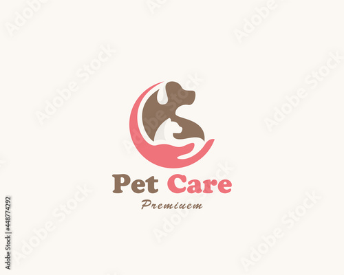 pet care logo creative animal concept hand food health care illustration vector