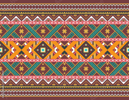 Geometric ethnic pattern vector background. seamless pattern traditional,Design for background, wallpaper, Batik, fabric, carpet, clothing, wrapping, and textile. Colorful ethnic pattern illustration.