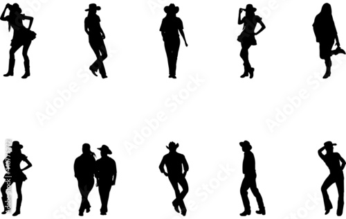 Country Line Dancing Vector Silhouette photo
