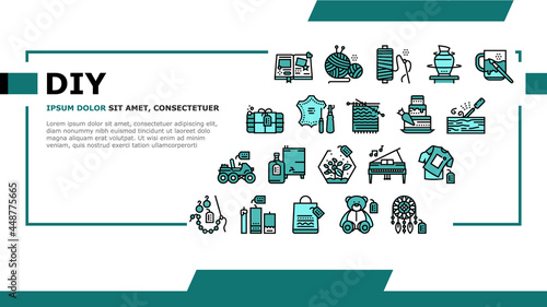 Diy Crafts Handmade Landing Web Page Header Banner Template Vector. Diy Crafts Soap And Clothes, Alcohol Drinks And Candles, Toys And Cake, Sewing And Knitting Illustration
