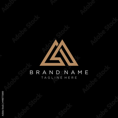 Initial letter L and M, LM, overlapping interlock logo, monogram line art style gold. Black background.