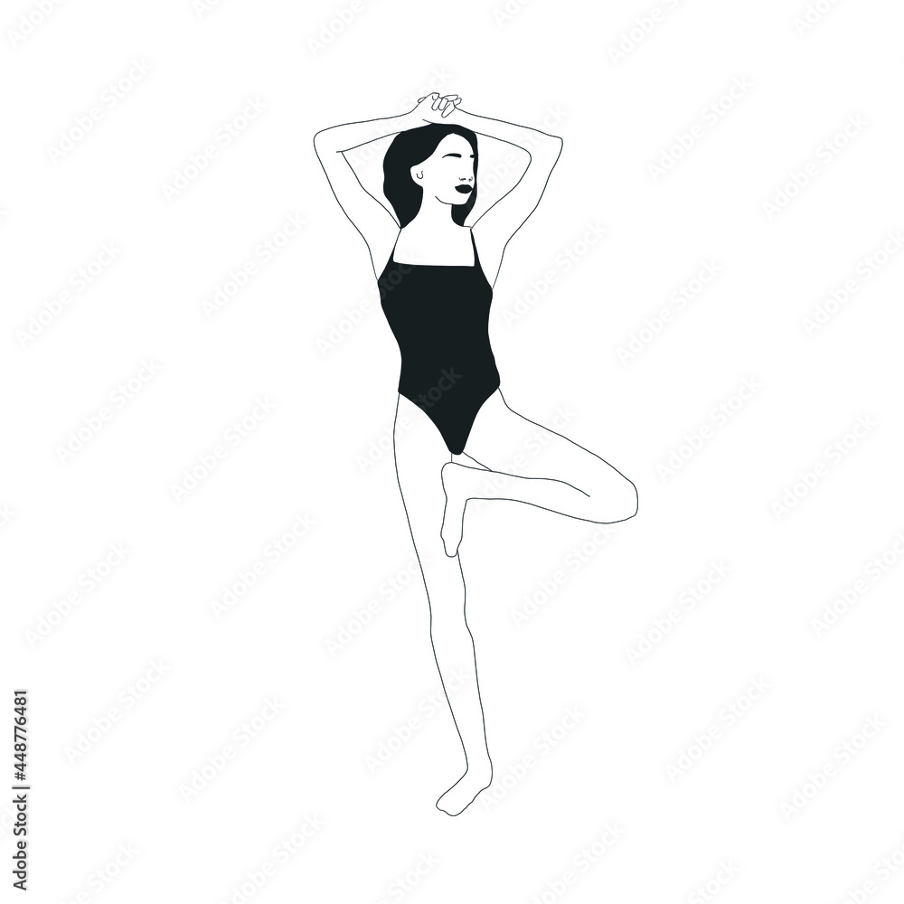 Woman doing yoga. Girl practices asana pose. Vector design flat character isolated on white background. Hand drawn art. Woman doing yoga. Girl practices asana pose. Vector design flat character isolated on white background. Hand drawn art.