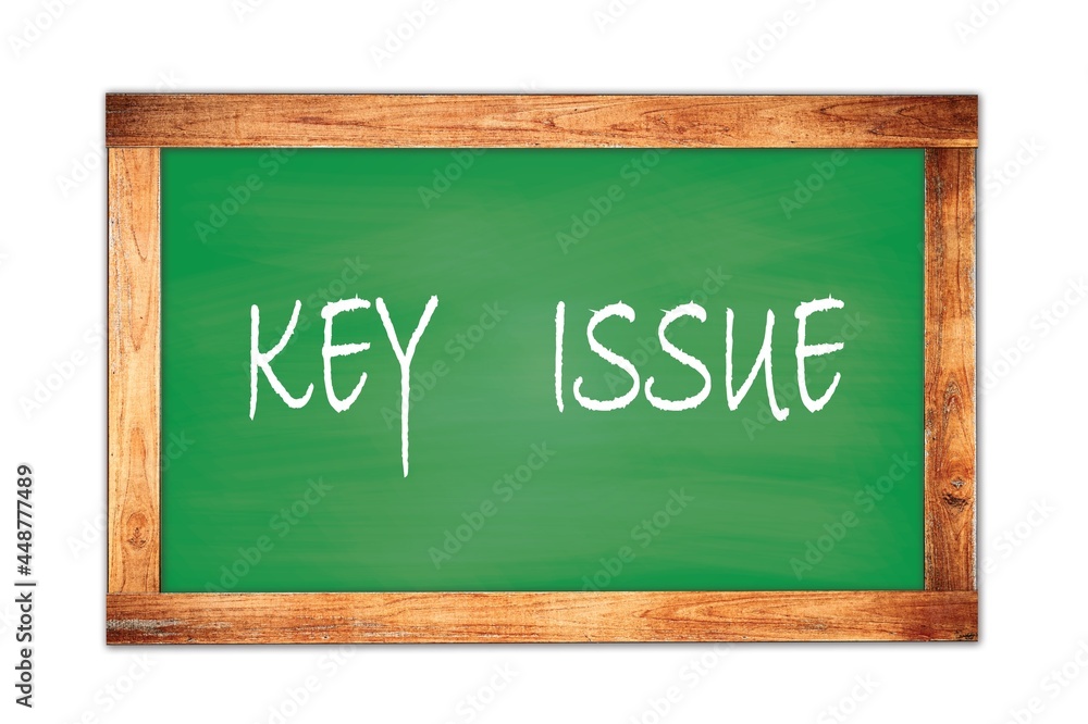KEY ISSUE text written on green school board. KEY ISSUE text written on green school board.