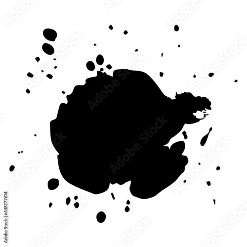 Grunge ink blot with streaks,splashes,spots,dots,streaks.Abstract spot.Splatters of paint, watercolor for Rorschach Test.Use for the design of postcards,banners,posters. Isolated.Vector illustration