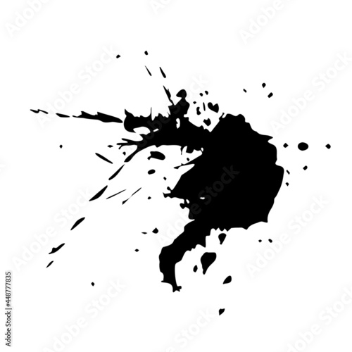 Grunge ink blot with streaks,splashes,spots,dots,streaks.Abstract spot.Splatters of paint, watercolor for Rorschach Test.Use for the design of postcards,banners,posters. Isolated.Vector illustration