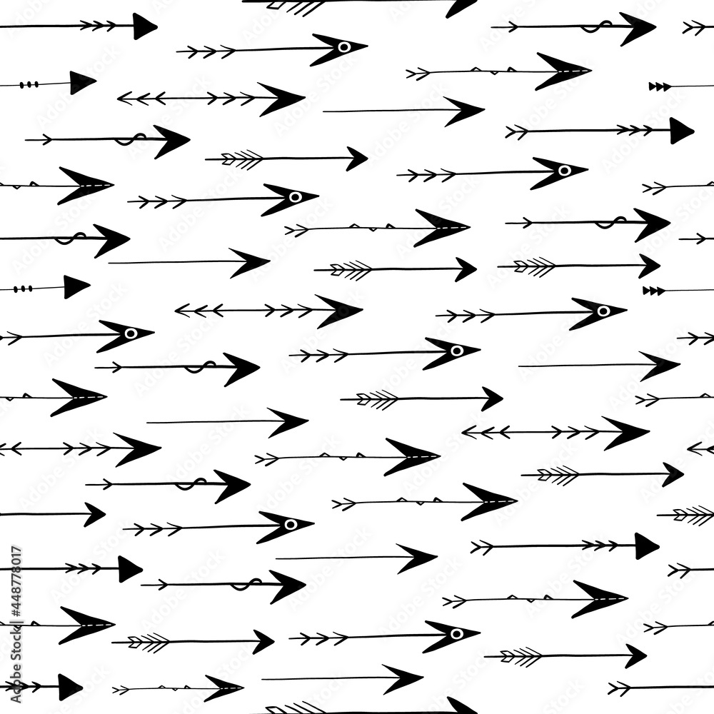 Hand drawn arrows. Black and white seamless fabric design pattern Hand drawn arrows. Black and white seamless fabric design pattern