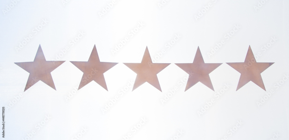 Wooden 5 stars on white background. Service rating Wooden 5 stars on white background. Service rating