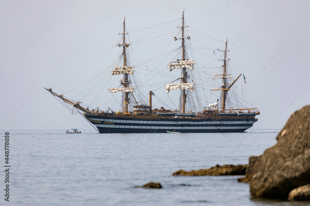 Italy. Scauri. The historic sailing ship Amerigo Vespucci. Italy. Scauri. The historic sailing ship Amerigo Vespucci.