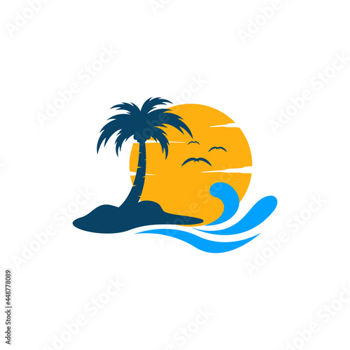 sunset beach logo icon design template vector