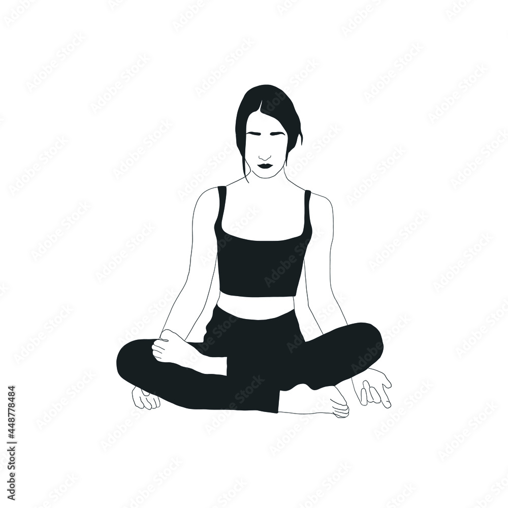 Woman doing yoga. Girl practices asana pose. Vector design flat character isolated on white background. Hand drawn art. Woman doing yoga. Girl practices asana pose. Vector design flat character isolated on white background. Hand drawn art.