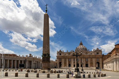 Italy. Rome. The Vatican obelisk on St. Peter's Square in front of St. Peter's Cathedral in Vatican City.