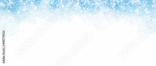 Winter and Christmas background design of snow and snowflake on blue watercolor with copy space vector illustration