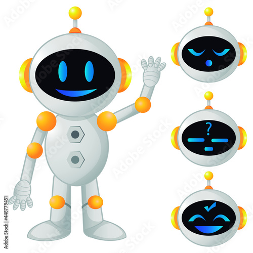 robot cabeza redonda con diferentes expreciones