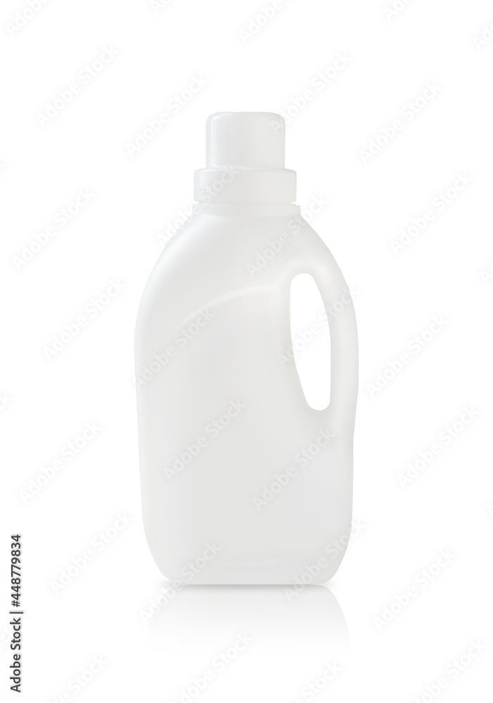White plastic bottle mockup with handle isolated on a white background White plastic bottle mockup with handle isolated on a white background