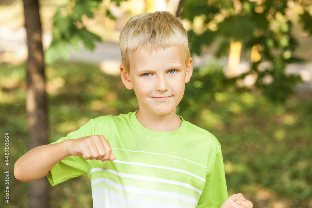 Blonde little boy in a summer park Blonde little boy in a summer park