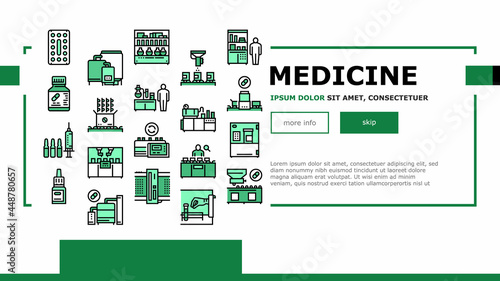 Medical Drugs Production Factory Icons Set Vector. Pharmaceutical Production Medicine Production Machine And Equipment Collection Illustration