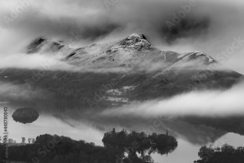 Derwentwater on a misty Winter morning from Latrigg, Keswick, Lake District, UK. photo