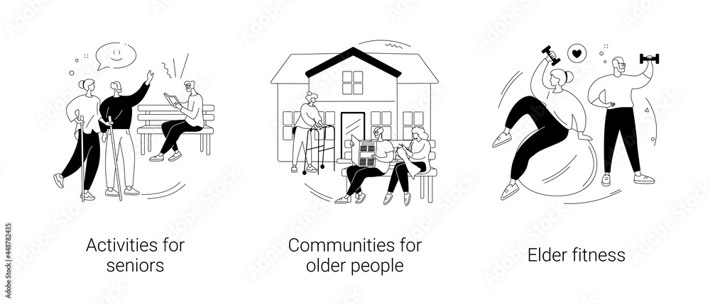 Retiree lifestyle abstract concept vector illustrations.