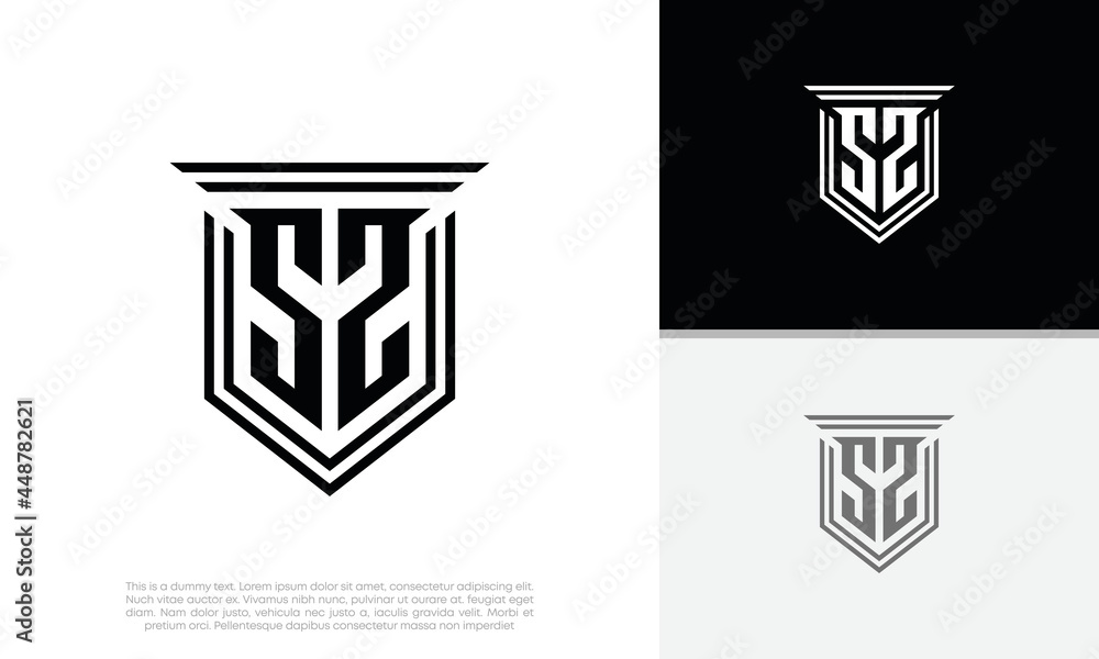Initials SZ logo design. Luxury shield letter logo design. Initials SZ logo design. Luxury shield letter logo design.