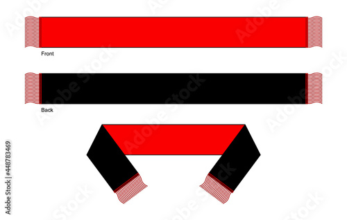 Red-Black Soccer Fans Scarf Design Vector on White Background