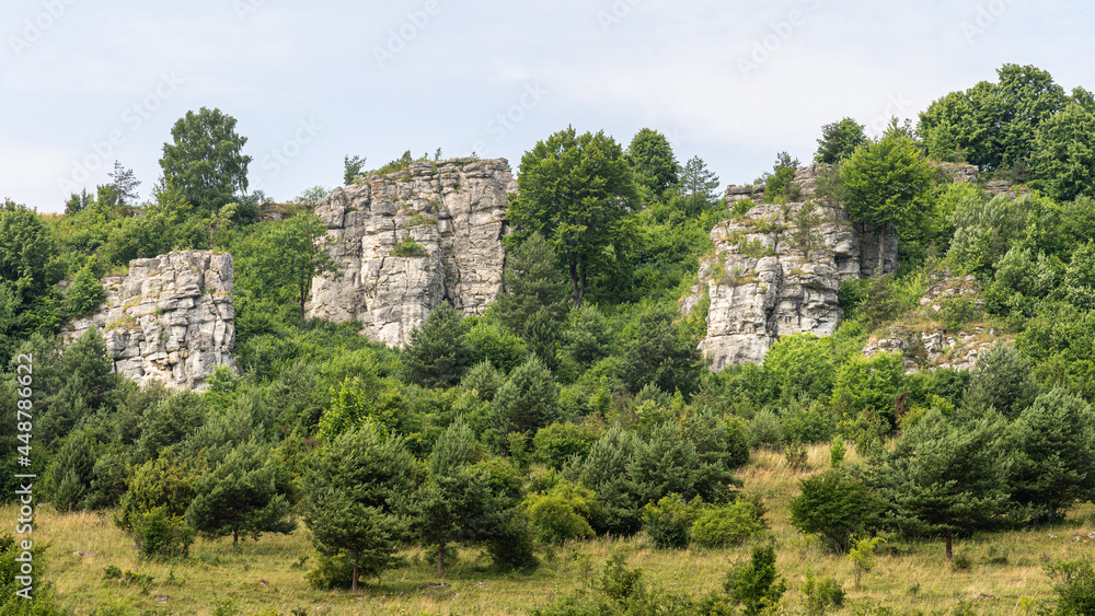 View of Drevenik travertine rock formations in Spis region, Slovakia. Part of UNESCO heritage site