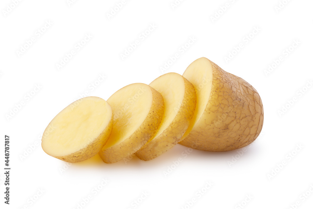 raw potatoes slice isolated on white background. raw potatoes slice isolated on white background.