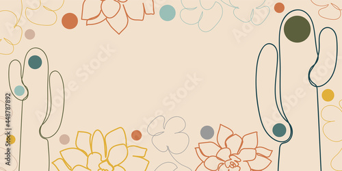 Modern abstract line cactus in lines and arts background with different shapes for wall decoration, postcard or brochure cover design. Vector illustrations design