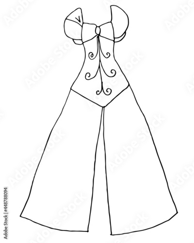 Doodle hand drawing with kid clothes. Vector illustration of lines and coloring pages for kids