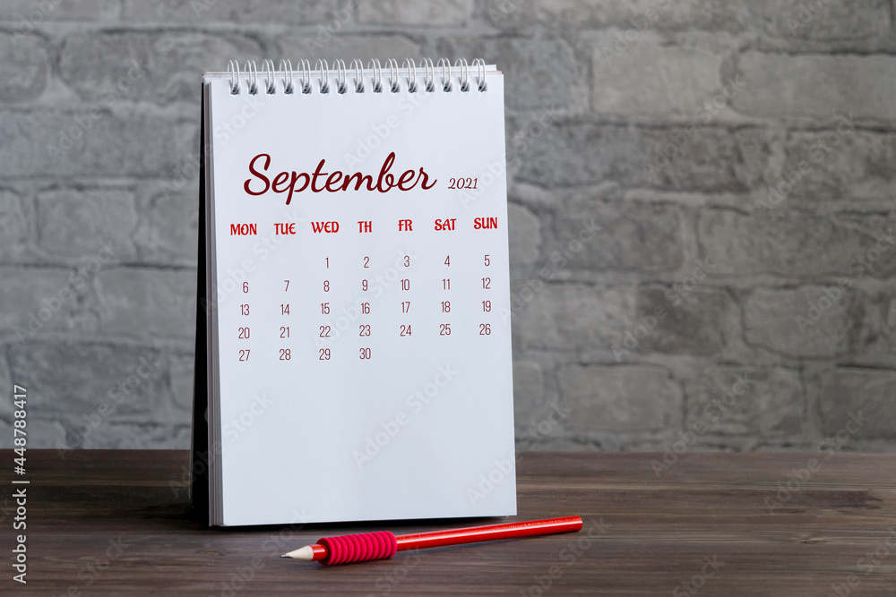 Page from calendar for the full month: September 2021. Numbers, days of