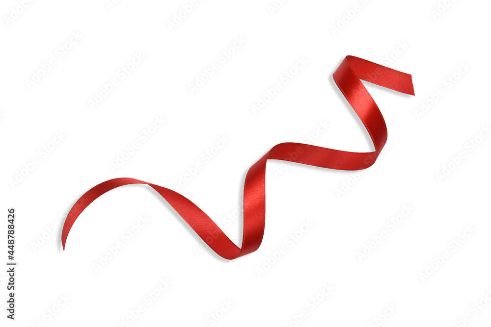 Clipping path. Top view(Flat lay) of Red ribbon isolated on white background. Red A bow with Straight line. Decoration ribbon rolled shiny. Clipping path. Top view(Flat lay) of Red ribbon isolated on white background. Red A bow with Straight line. Decoration ribbon rolled shiny.