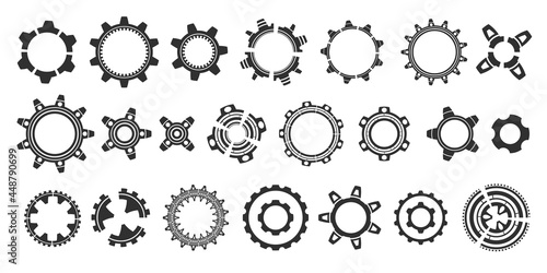 Set of gears .Silhouette gear .Hud element. Rotating mechanism of round parts .Vector illustration.
