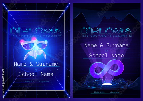 Diploma template with cartoon ai robot