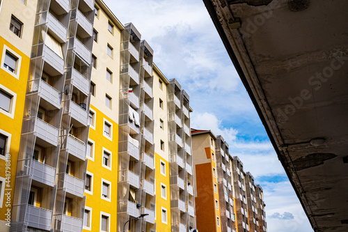 suburban buildings of Rozzano, Milan, Lombardy, Italy.