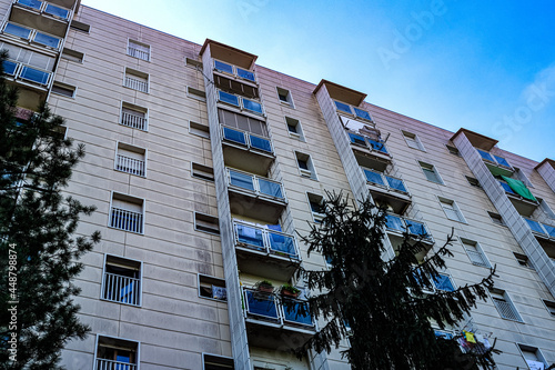 suburban buildings of Rozzano, Milan, Lombardy, Italy.