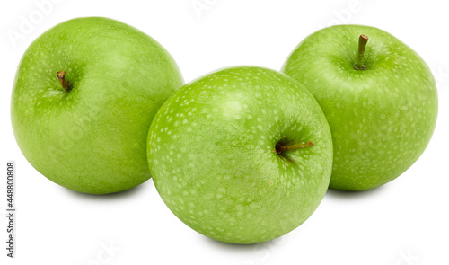 three green apples isolated on white background. clipping path