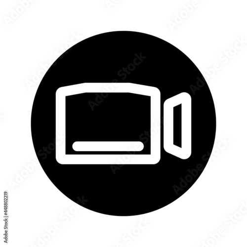 Video Camera glyph icon. Film camera. Black internet round button for webinar, video chat, ect