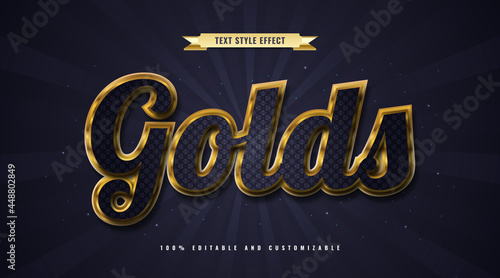 Blue and Gold Text Style with Embossed and Glitter Effect. Editable Text Effect