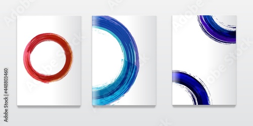 Brochure or booklet design template with watercolor circle. Corporate report or advertizing mockup with colorful ink ring.