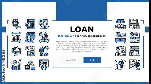 Loan Financial Credit Landing Web Page Header Banner Template Vector. Loan For Buy Car And House Mortgage, For Business Or Investment, Calculating Percent Illustration