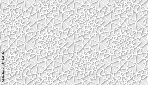 Arabic seamless pattern with classic islamic culture ornament. White background with shadow.