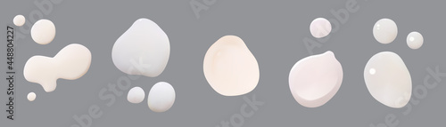 Set of white cream drops.Vector realistic smears set of white froth cosmetics, shaving gel or creme. Smudges of mousse,vector illustration.