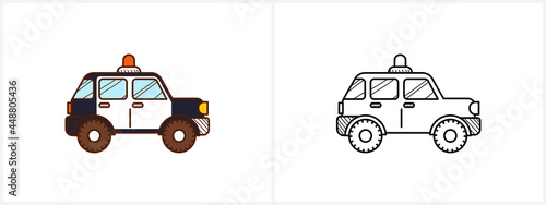 Police car coloring page. Police car side view