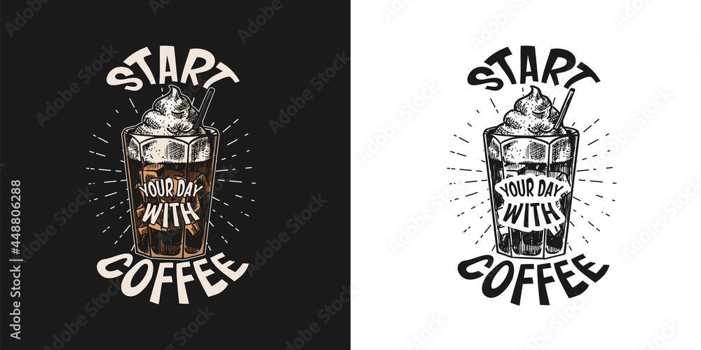 Coffee shop logo and emblem. Cup of drink. Latte or cappuccino or espresso. Vintage retro badge. Hand Drawn engraved sketch. Templates for t-shirts, typography or signboards.
