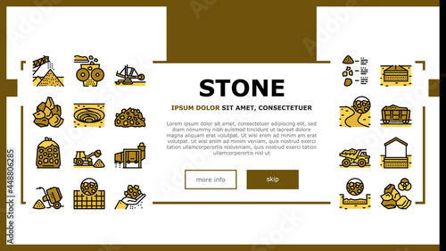Crushed Stone Mining Landing Web Page Header Banner Template Vector. Heavy Machinery And Excavator, Dump Truck And Railway Carriage, Stone Mine Equipment Illustration