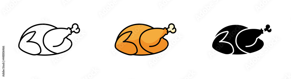 Simple icons of baked bird. Outline, colorful and glyph vector illustration Simple icons of baked bird. Outline, colorful and glyph vector illustration