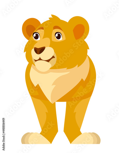 Lion cub front view. African animal in cartoon style.